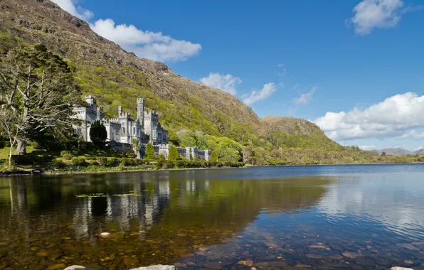Картинка небо, облака, горы, озеро, склон, Ирландия, аббатство Кайлмор