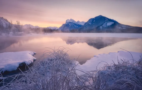 Зима, снег, горы, озеро, Канада, Альберта, Banff National Park, Alberta