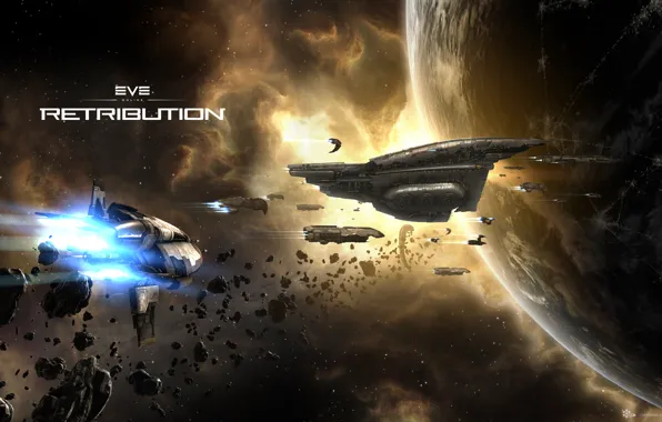 Космос, астероиды, space, флот, космический корабль, Retribution, EVE online, CCP Games