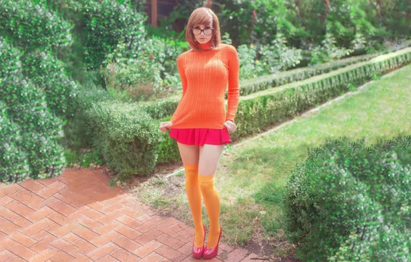 Girl, sexy, blouse, thighhighs, beautiful, short hair, model, pretty