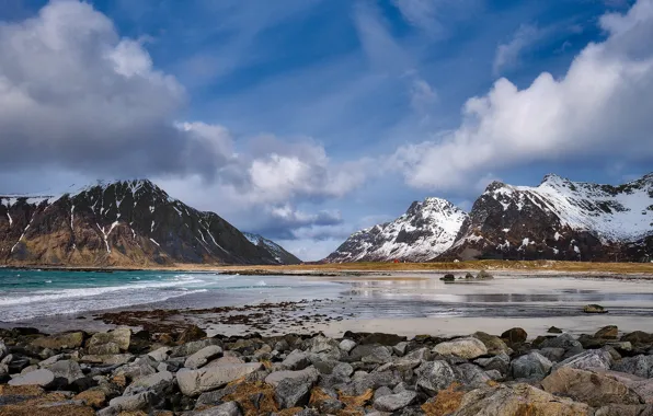 Горы, Норвегия, Lofoten, Skagsanden