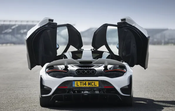 Картинка белый, McLaren, двери, корма, 2020, 765LT