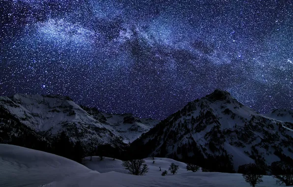 Картинка space, sky, landscape, nature, night, winter, mountains, snow