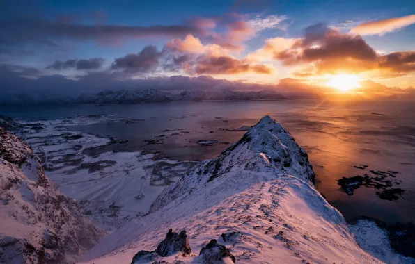 Картинка закат, горы, Норвегия, Lofoten