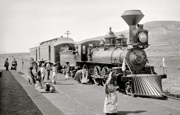 Ретро, поезд, паровоз, США, полустанок, 1890-й год
