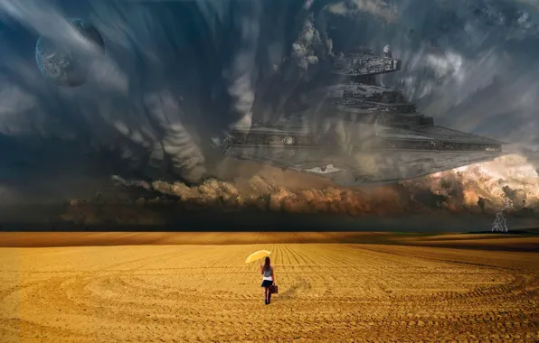 Поле, тучи, звездные войны, star wars, звездный разрушитель