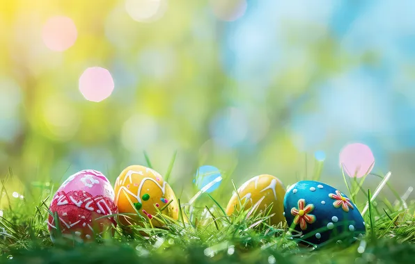 Цветы, яйца, весна, colorful, Пасха, happy, flowers, spring