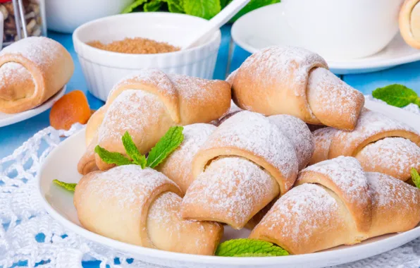 Сахар, мята, выпечка, рогалики