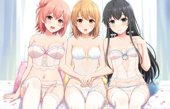 Картинка girl, sexy, lingerie, bra, cleavage, panties, thighhighs, long hair