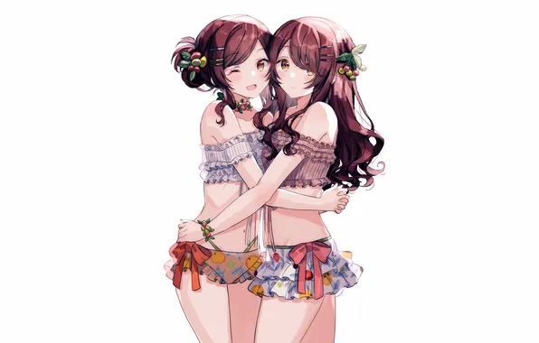 Blouse, long hair, girls, anime, beautiful, short hair, pretty, bikini