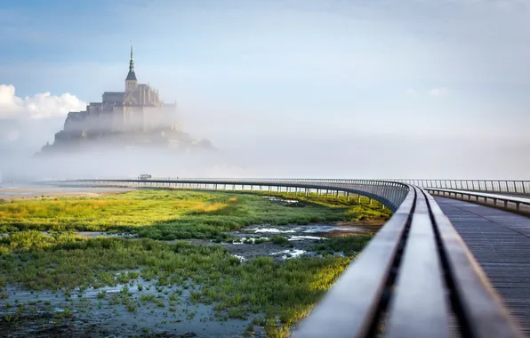 Картинка пейзаж, туман, Mont Saint-Michel