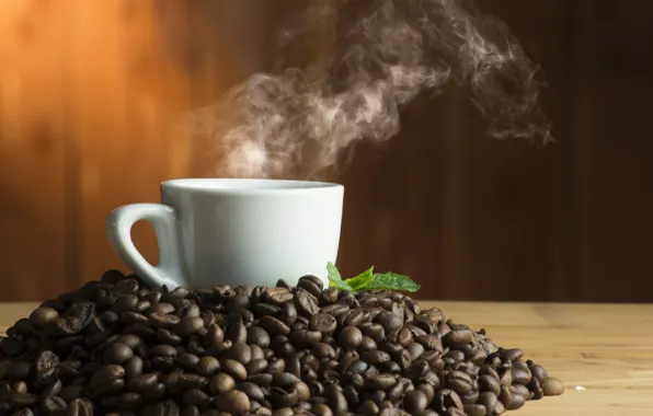 Кофе, зерна, чашка, hot, cup, beans, coffee