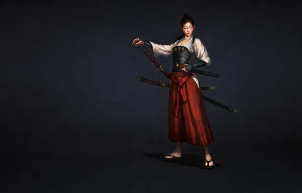 Картинка Girl, Japan, Art, Style, Samurai, Minimalism, Katana, Sword