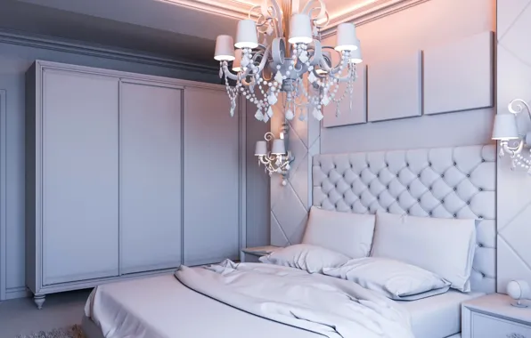 Дизайн, вилла, кровать, интерьер, люстра, Design, спальня, Interior