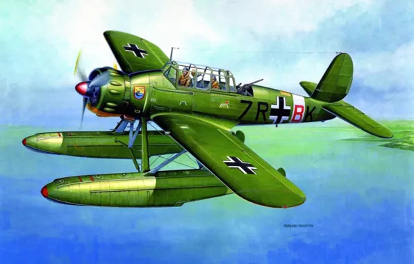 War, art, painting, drawing, ww2, german aircraft, arado ar 196