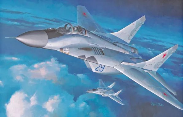 Картинка самолет, истребитель, арт, опоры, точка, МиГ, ВВС, поколения