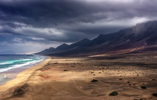Sea, landscape, spain, Fuerteventura, Cofete