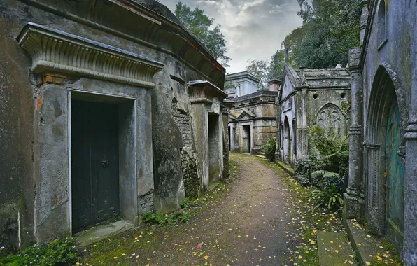 Картинка кладбище, архитектура, тропинка, London, England, Highgate Cemetery