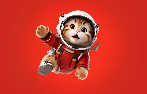 Язык, кошка, кот, взгляд, космос, полет, поза, котенок