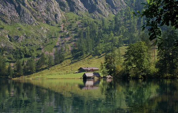 Green, summer, mountains, lake, people, heat