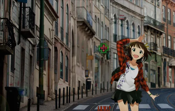 Ясная погода, клечетая рубашка, день, madskillz, аниме, улица, девушка, madskillz anime