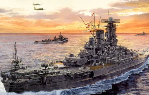 Корабль, арт, флот, военный, линкор, японский, battleship, WW2