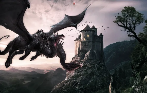 Пейзаж, горы, Дракон, Замок, Dragon, castle, Dragon's Prophet