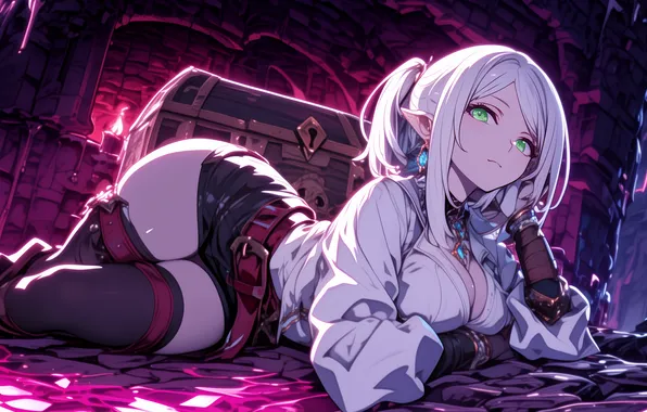 Аниме, wallpaper, белые волосы, art, white hair, dungeon, Подземелье, арт +18