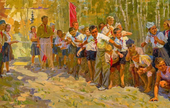 Картинка Дети, Картина, Пионеры, Rostislav Galitsky, У финиша, Ростислав Галицкий
