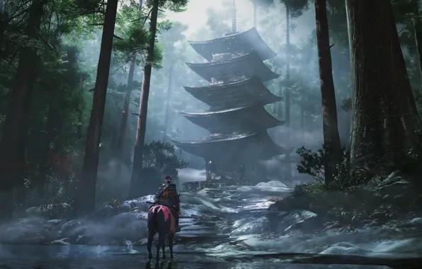 Картинка Игра, Самурай, Games, Art, Samurai, Horse, Ghost of Tsushima, Games art