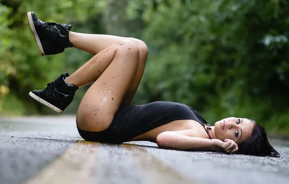 Дорога, девушка, поза, Amanda June