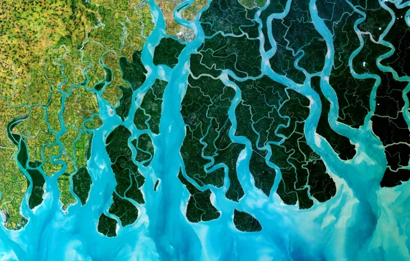 Картинка фото, спутник, Индия, дельта реки Ганг, Бангладеш