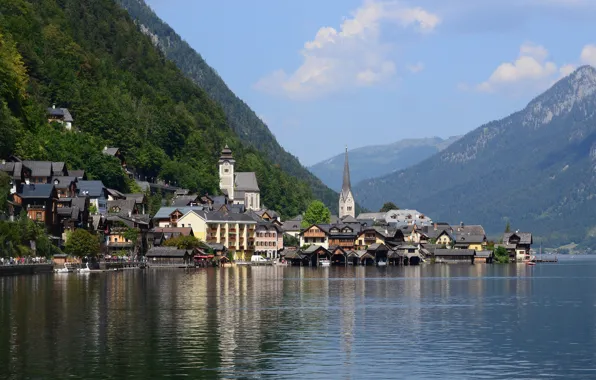 Картинка City, summer, Austria, Hallstatt, Lake, Sommer