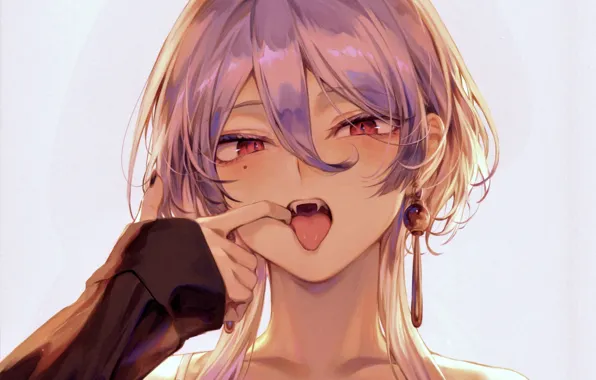 Клыки, красные глаза, вампирша, физиономия, высунула язык, by Mashu 003