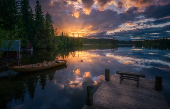 Лодка, причал, Norway, Ringerike