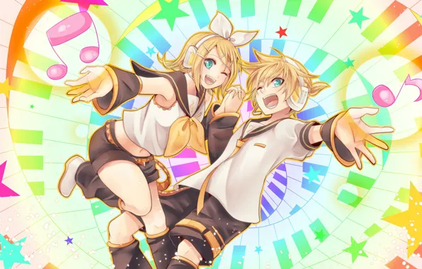 Девушка, парень, двое, Vocaloid, Вокалоид, Кагомине Лен, Кагомине Рин