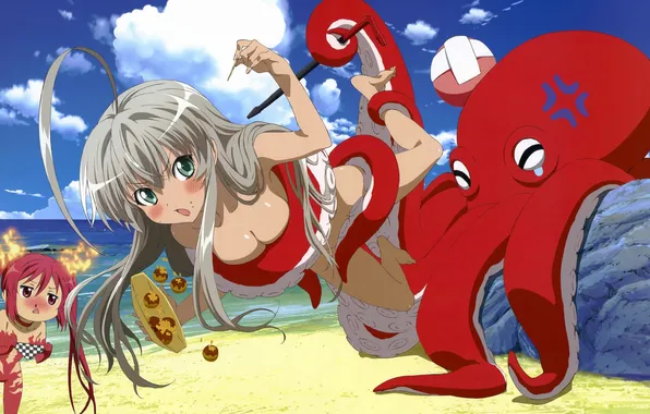 Пляж, девушка, осьминог, Няруко, Ползучий Хаос! Няруко-сан, Haiyore! Nyaruko-san, Куко