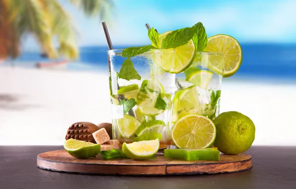 Картинка ice, beach, drink, mojito, cocktail, lime, мохито, mint