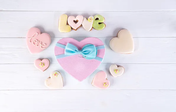 Картинка коробка, подарок, сердце, love, heart, pink, romantic, cookies
