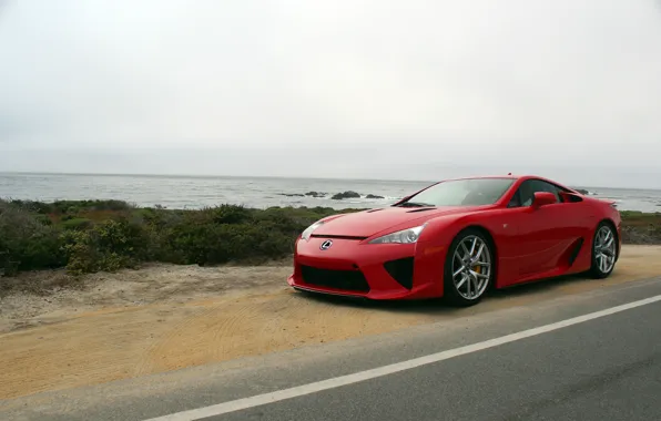 Lexus, red, sea, lfa