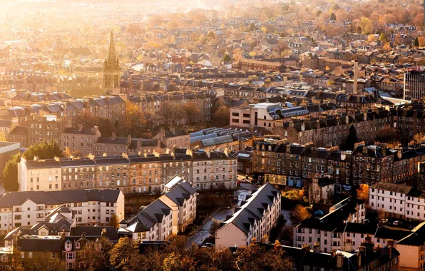 Картинка осень, город, здания, дома, утро, Шотландия, панорама, Scotland