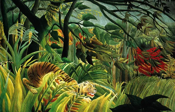 Картина, Анри Руссо, Henri Julien Félix Rousseau, Тигр в тропическую бурю