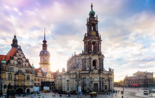 Картинка город, люди, здания, Германия, Дрезден, церковь, архитектура, Germany