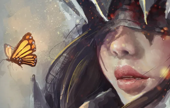 Картинка девушка, фентези, бабочка, арт, повязка