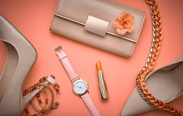 Часы, помада, туфли, fashion, браслеты, мода, аксессуары, клатч