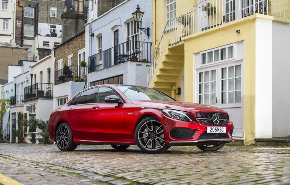 Красный, дом, Mercedes-Benz, red, мерседес, AMG, 4MATIC, C 43