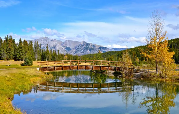 Пейзаж, горы, мост, природа, парк, Канада, Банф
