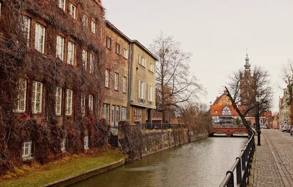City, houses, rivier