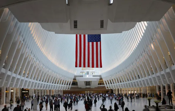Нью-Йорк, флаг, США, World Trade Center, Oculus
