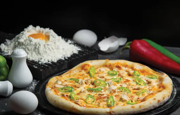Яйцо, сыр, перец, пицца, pizza, мука, тесто, халапеньо